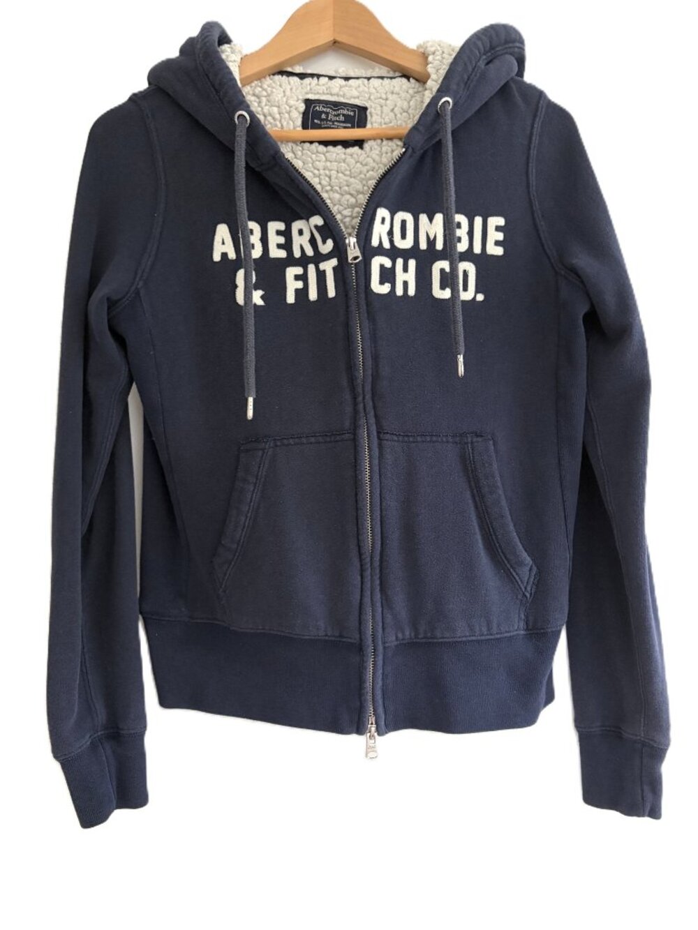 Abercrombie & Fitch Women’s Hoodie Small Navy Blue Faux Fleece Lined Full Zip Y2